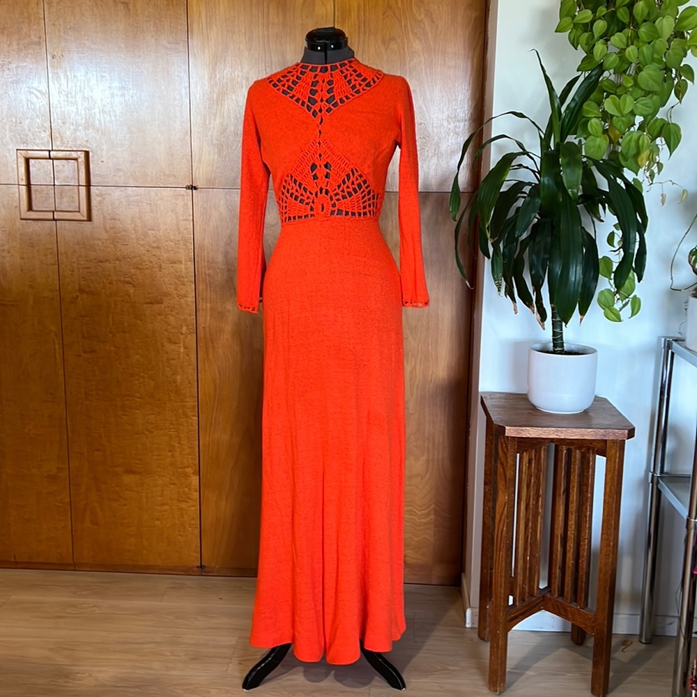 Vintage Orange Crocheted Maxi Dress